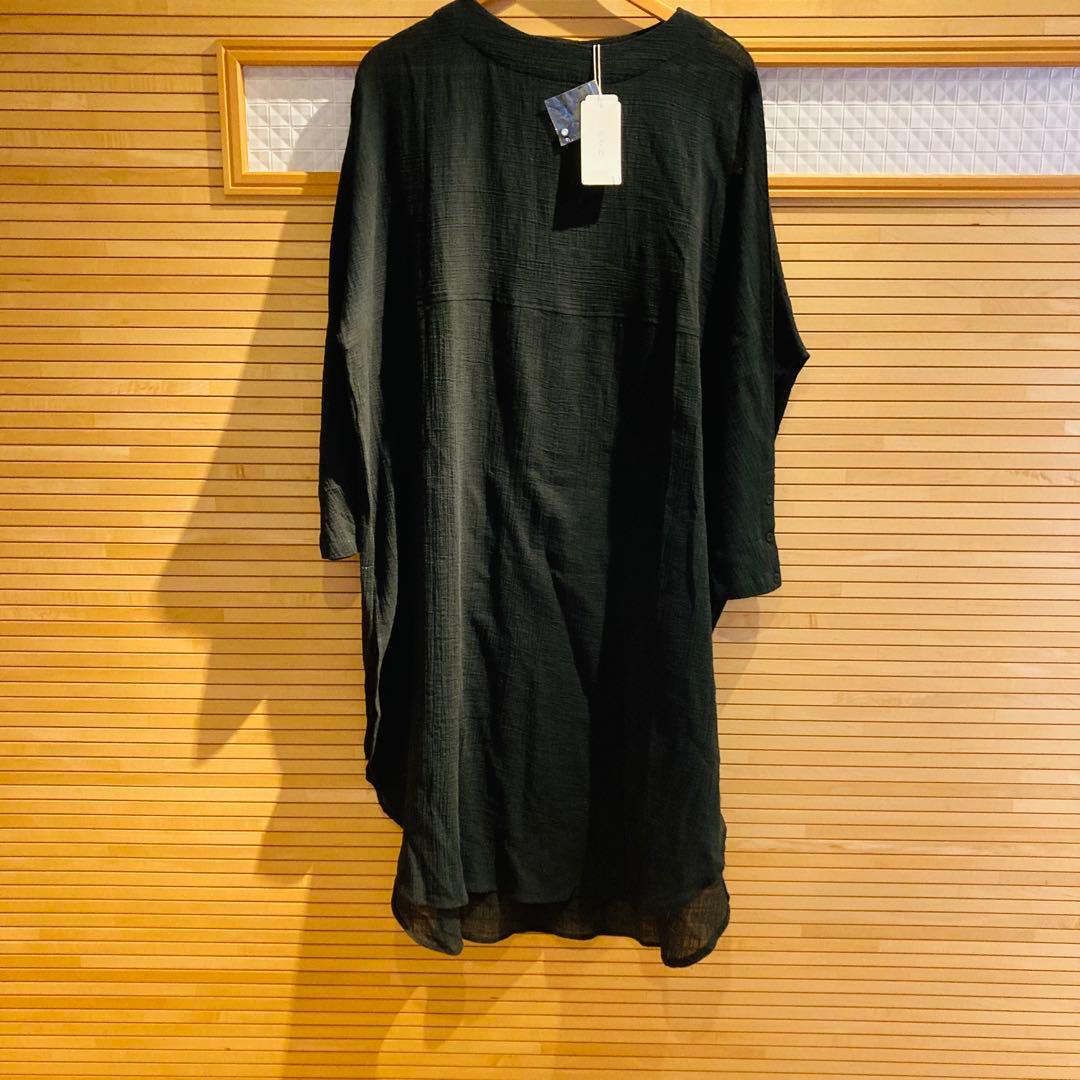 新品未使用タグ付き　かぐれ ガーゼロングチュニック 長袖 ワンピース ブラック