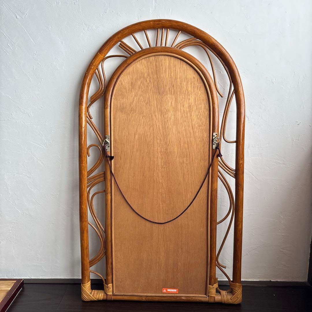 カザマ ラタン ウォールミラー 鏡 ヴィンテージ レトロ 籐 アンティーク