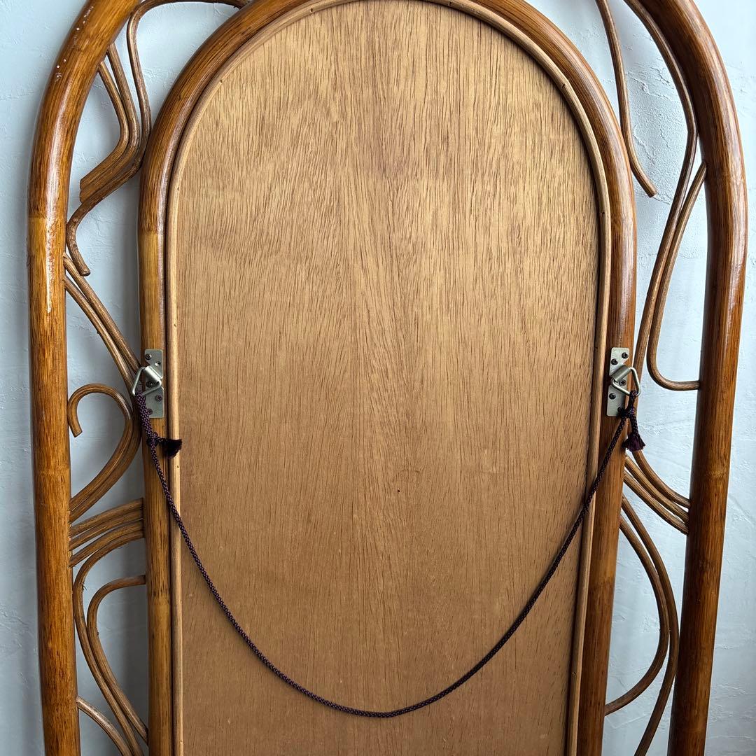 カザマ ラタン ウォールミラー 鏡 ヴィンテージ レトロ 籐 アンティーク