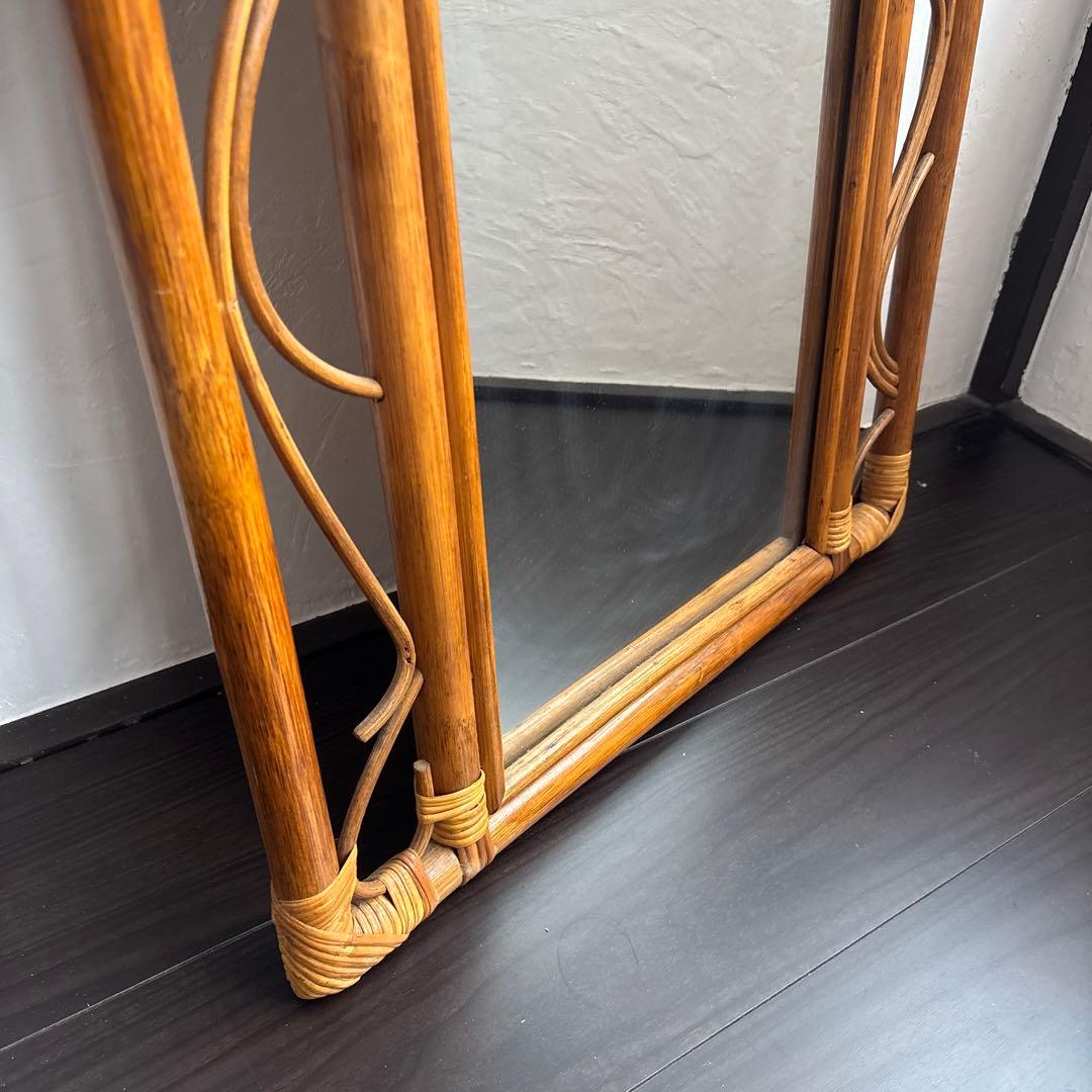 カザマ ラタン ウォールミラー 鏡 ヴィンテージ レトロ 籐 アンティーク