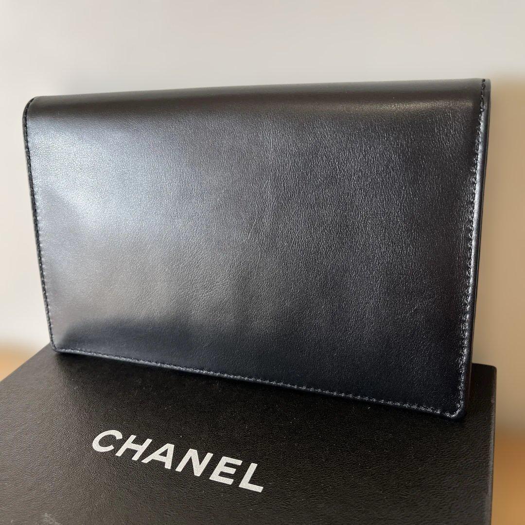 【未使用】CHANEL レザー 長財布 ブラック 箱・カード付