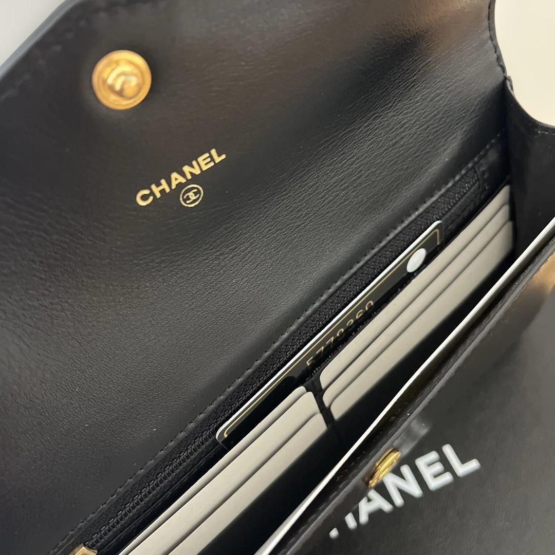 【未使用】CHANEL レザー 長財布 ブラック 箱・カード付