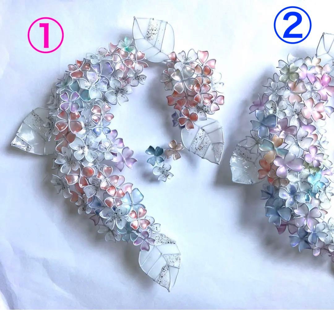 紫陽花リース　オーロラフラワーリース　ワイヤークラフト　ディップアート　アート