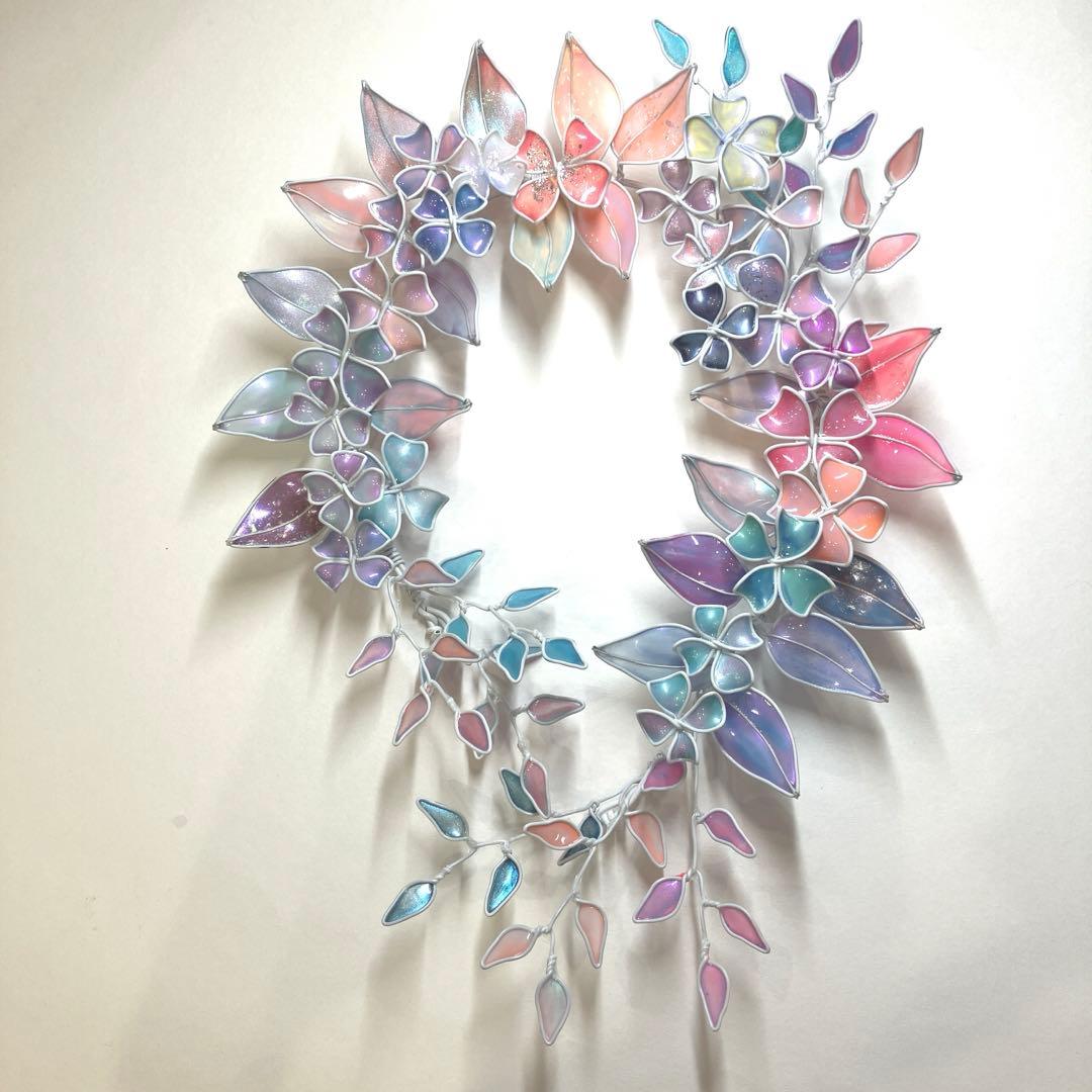紫陽花リース　オーロラフラワーリース　ワイヤークラフト　ディップアート　アート
