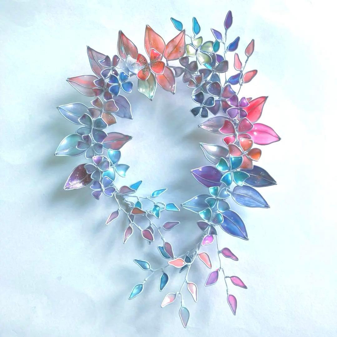 紫陽花リース　オーロラフラワーリース　ワイヤークラフト　ディップアート　アート