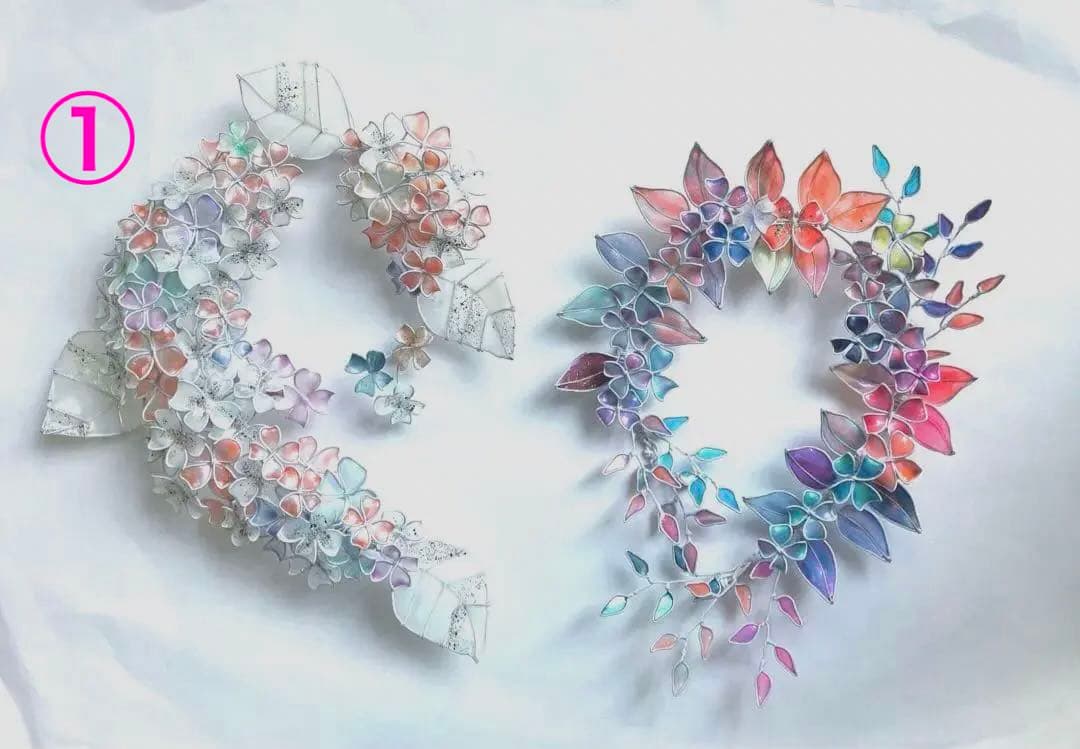 紫陽花リース　オーロラフラワーリース　ワイヤークラフト　ディップアート　アート