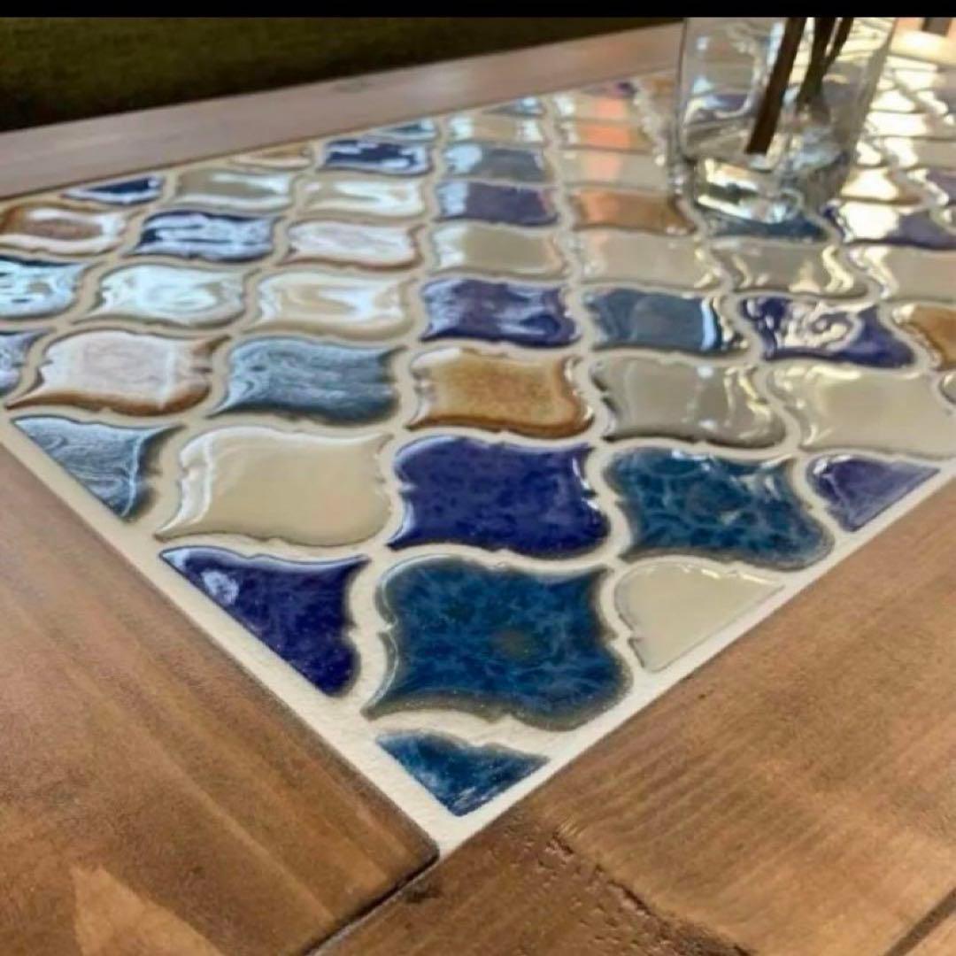 《感謝セール》レトロなかわいさが魅力のランタンタイル　カフェテーブル　ブルー系