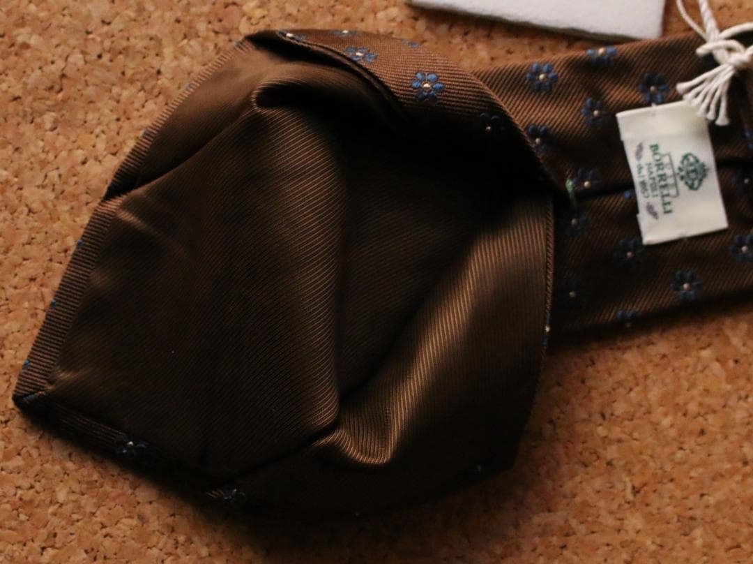 未使用 ナポリ名門 ルイジ・ボレッリ ブラウン×ブルー アズーロエマローネ 小紋