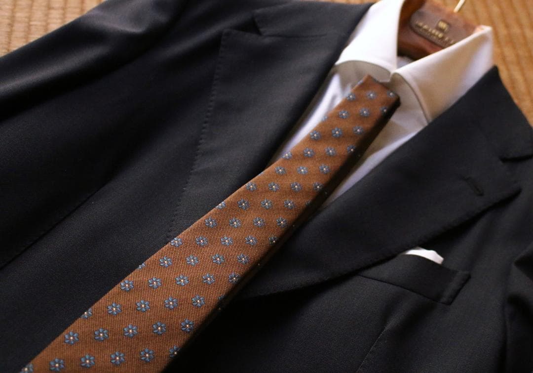 未使用 ナポリ名門 ルイジ・ボレッリ ブラウン×ブルー アズーロエマローネ 小紋