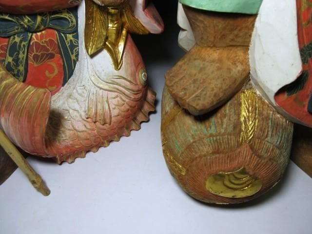 平櫛田中 木彫 彩色 恵比寿像 大黒天尊像／共箱／彫刻界巨匠