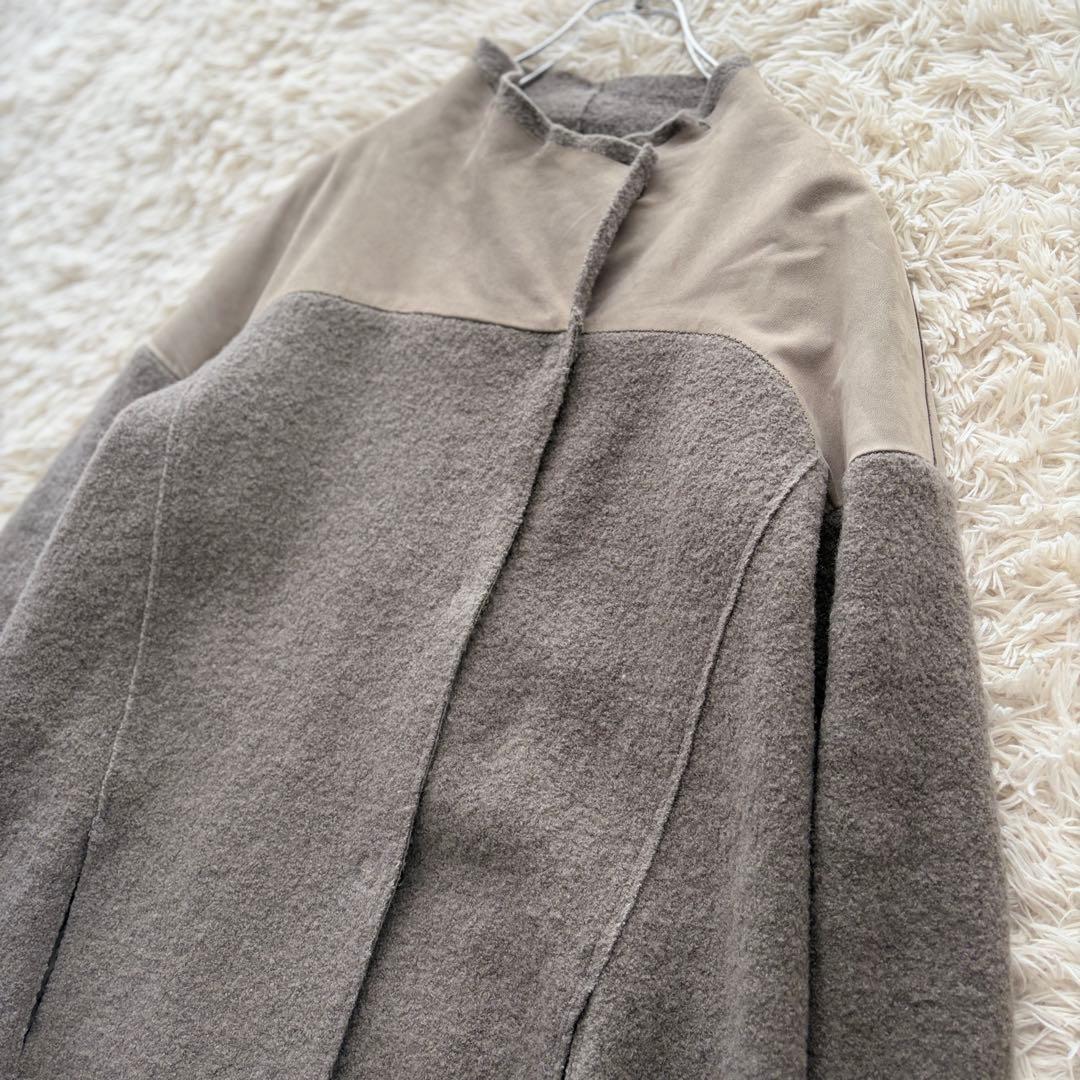 イタリア高級ブランド トランジット リアルレザー ウールコート異素材 グレー M