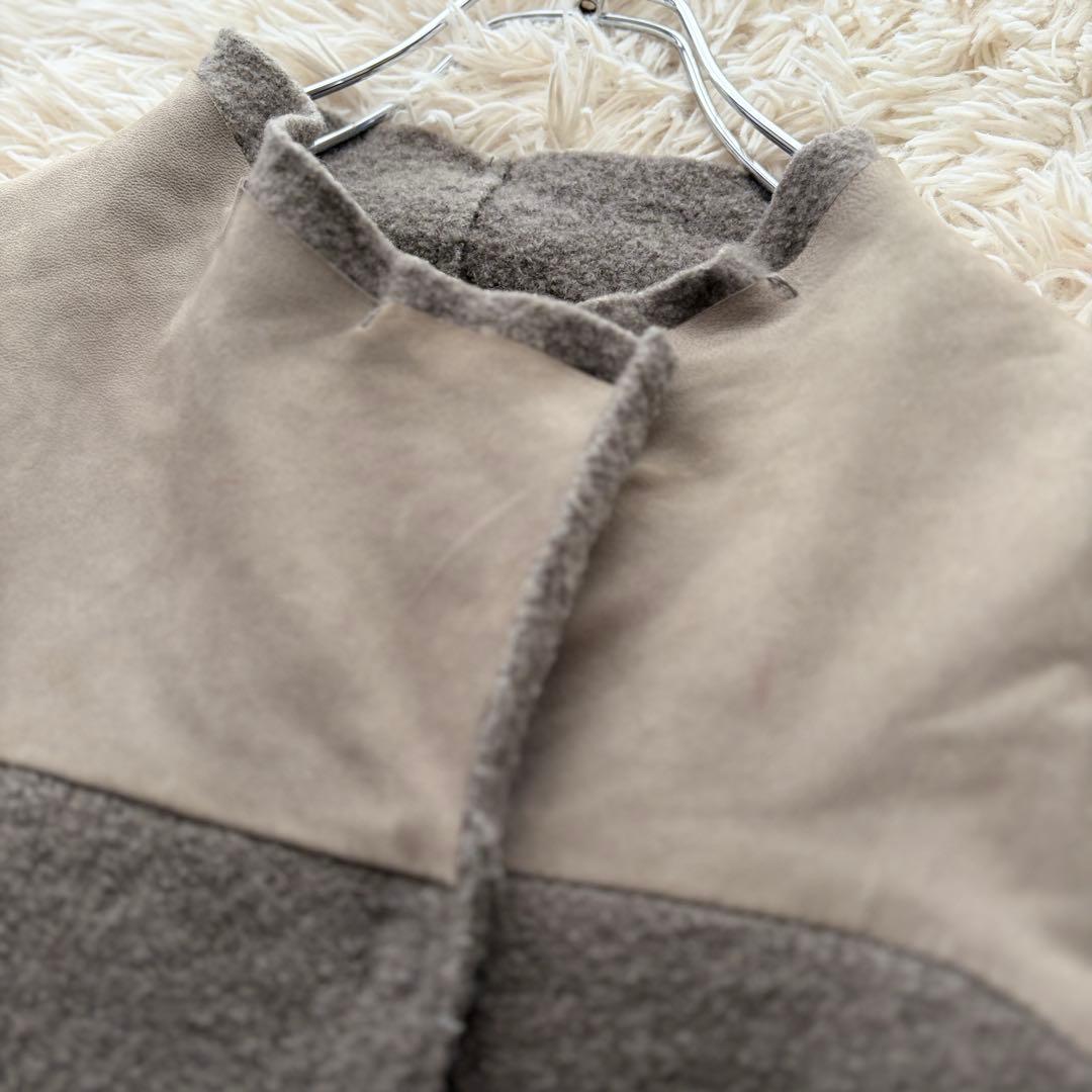 イタリア高級ブランド トランジット リアルレザー ウールコート異素材 グレー M