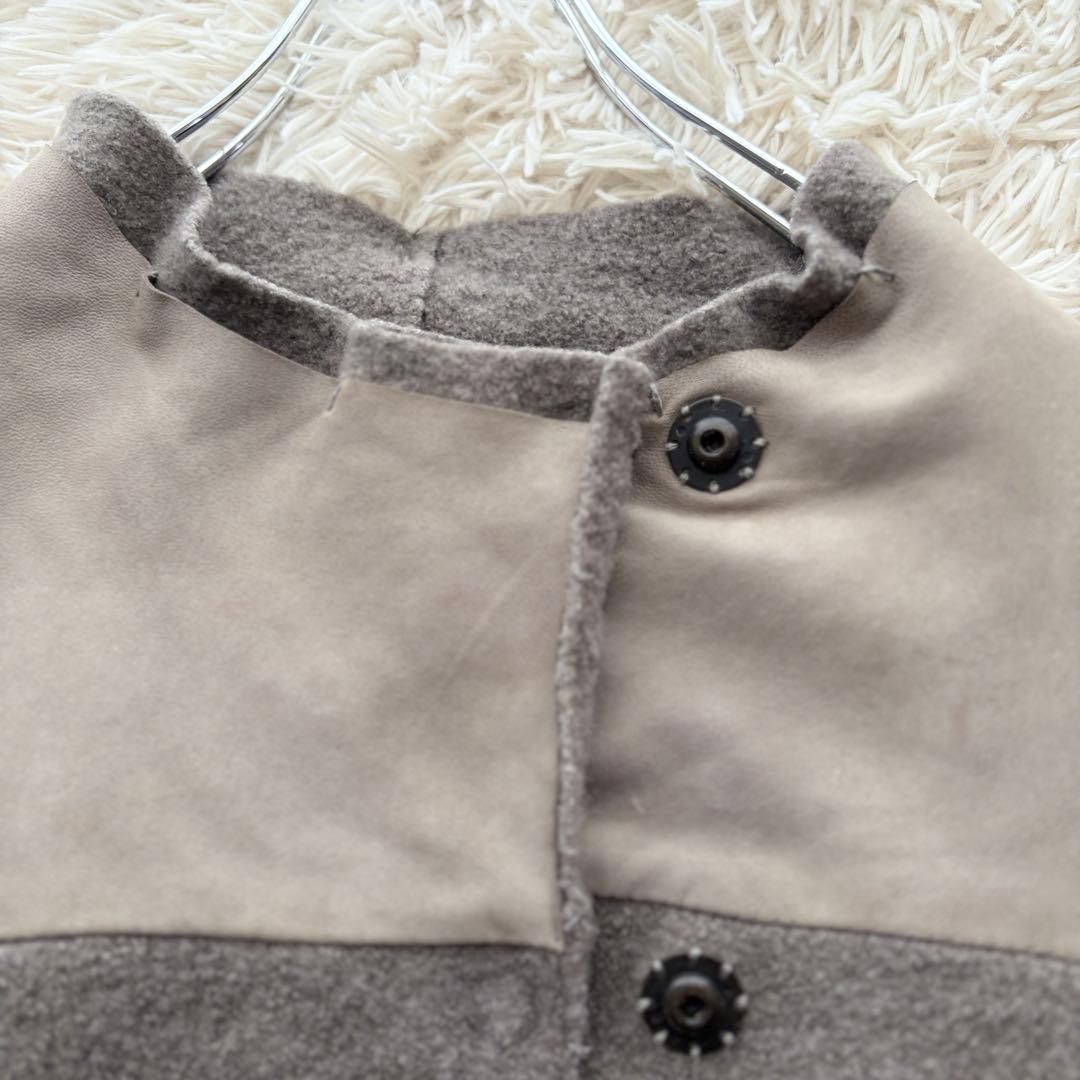 イタリア高級ブランド トランジット リアルレザー ウールコート異素材 グレー M