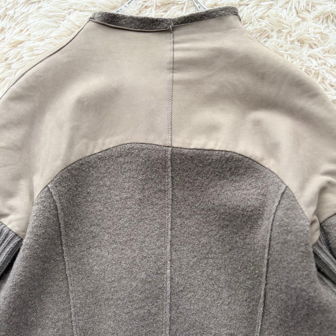 イタリア高級ブランド トランジット リアルレザー ウールコート異素材 グレー M