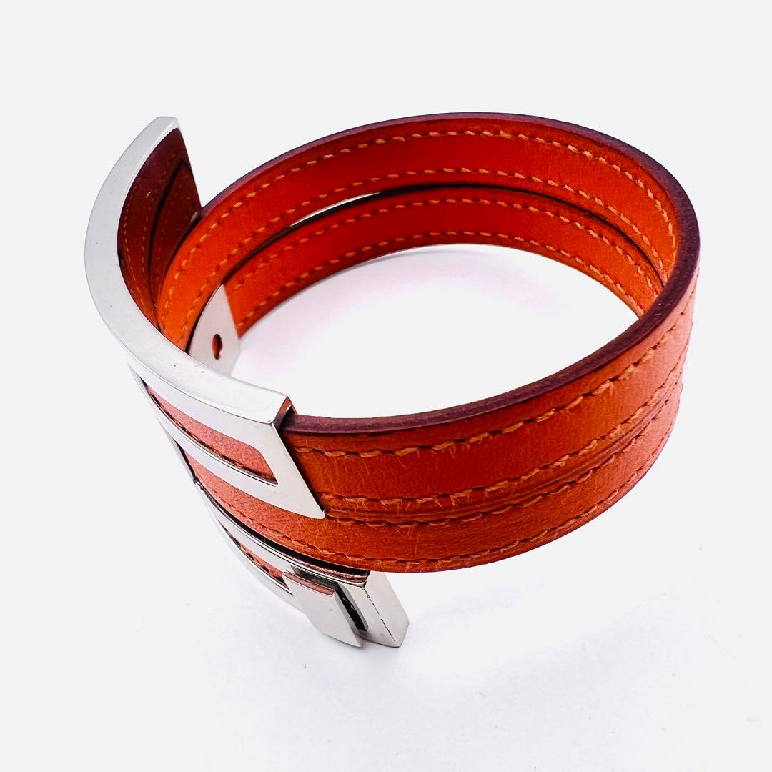 美品✨　エルメス　プスプス　オレンジレザー　シルバートーン　ブレスレット