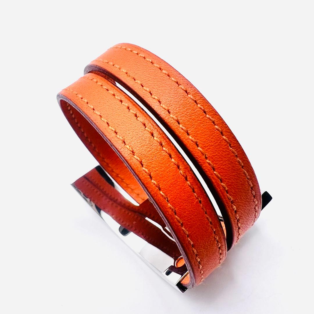美品✨　エルメス　プスプス　オレンジレザー　シルバートーン　ブレスレット