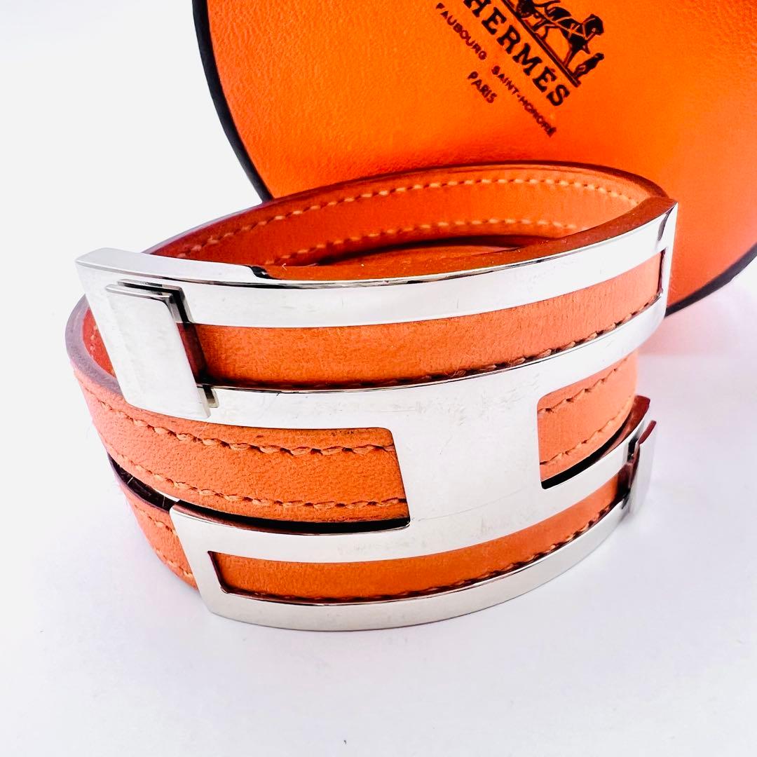 美品✨　エルメス　プスプス　オレンジレザー　シルバートーン　ブレスレット