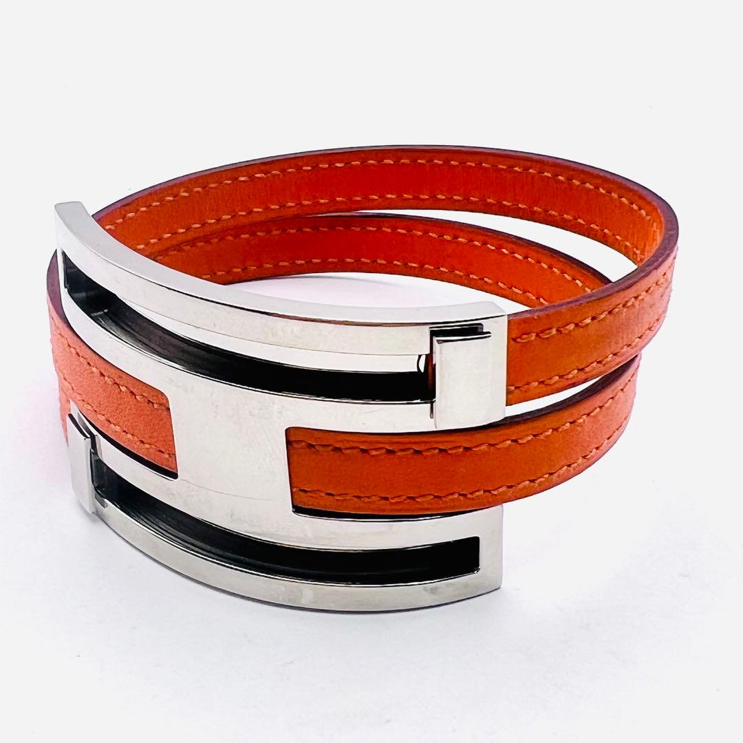 美品✨　エルメス　プスプス　オレンジレザー　シルバートーン　ブレスレット