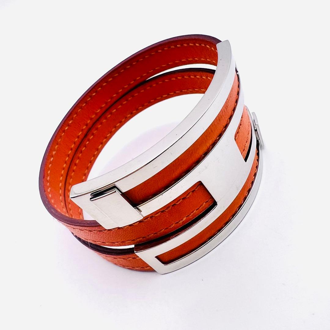 美品✨　エルメス　プスプス　オレンジレザー　シルバートーン　ブレスレット