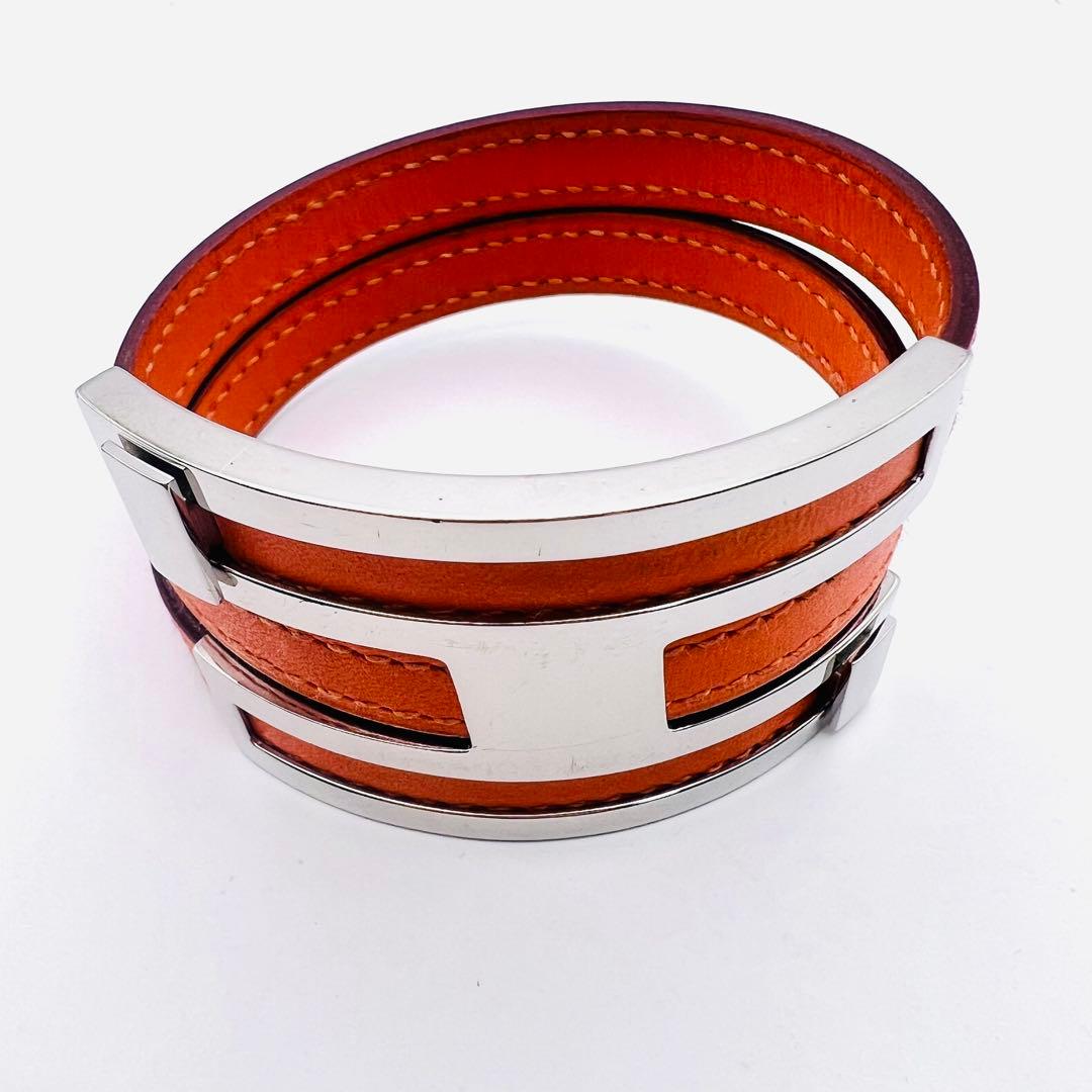 美品✨　エルメス　プスプス　オレンジレザー　シルバートーン　ブレスレット