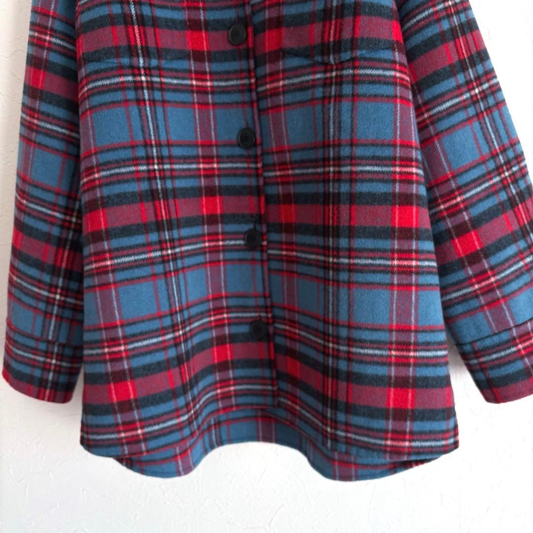 美品 sandro ビジュー装飾 チェック柄 ウールコート シャツジャケット