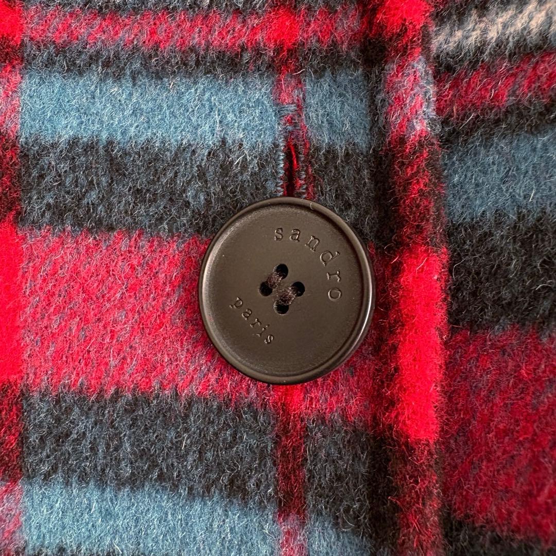 美品 sandro ビジュー装飾 チェック柄 ウールコート シャツジャケット