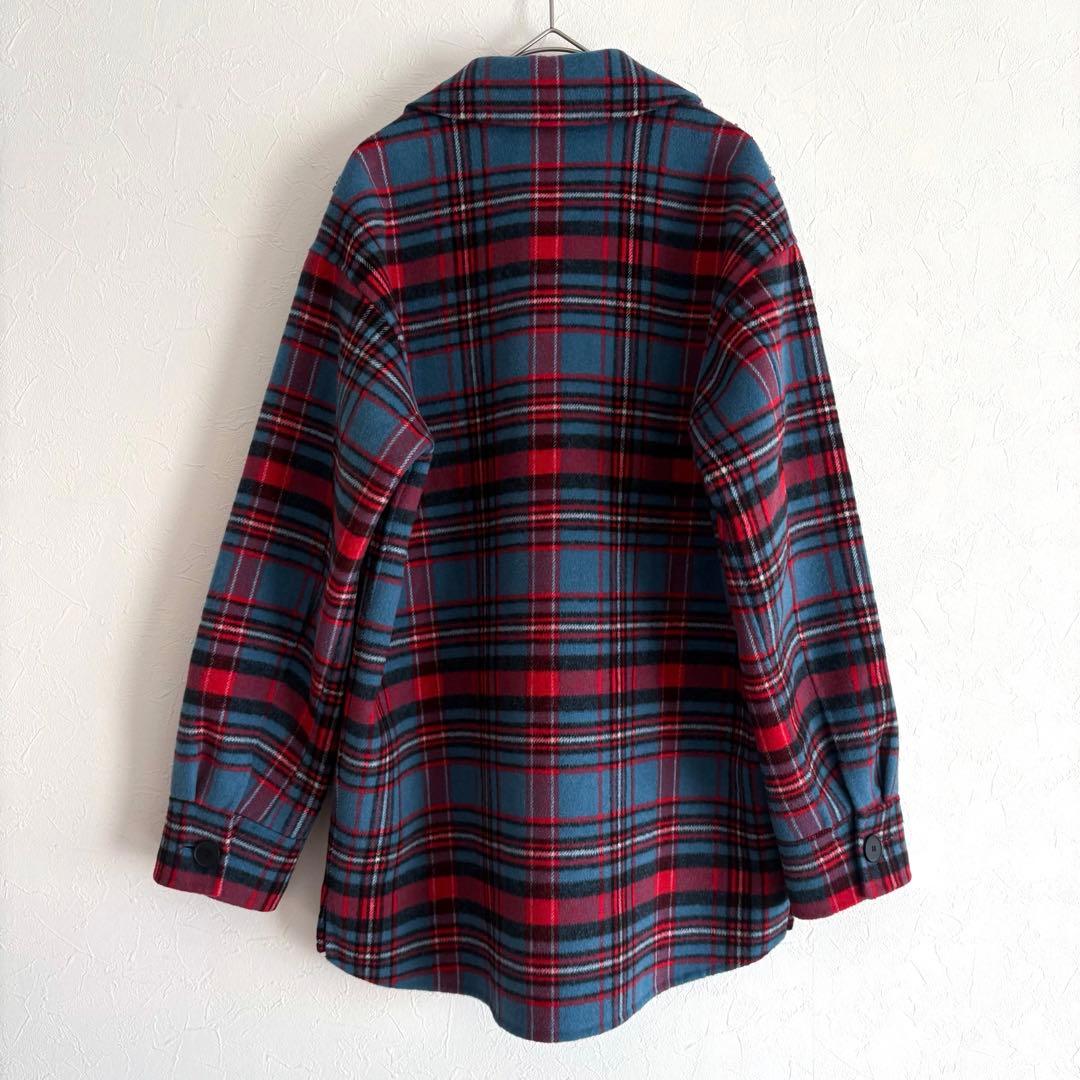 美品 sandro ビジュー装飾 チェック柄 ウールコート シャツジャケット