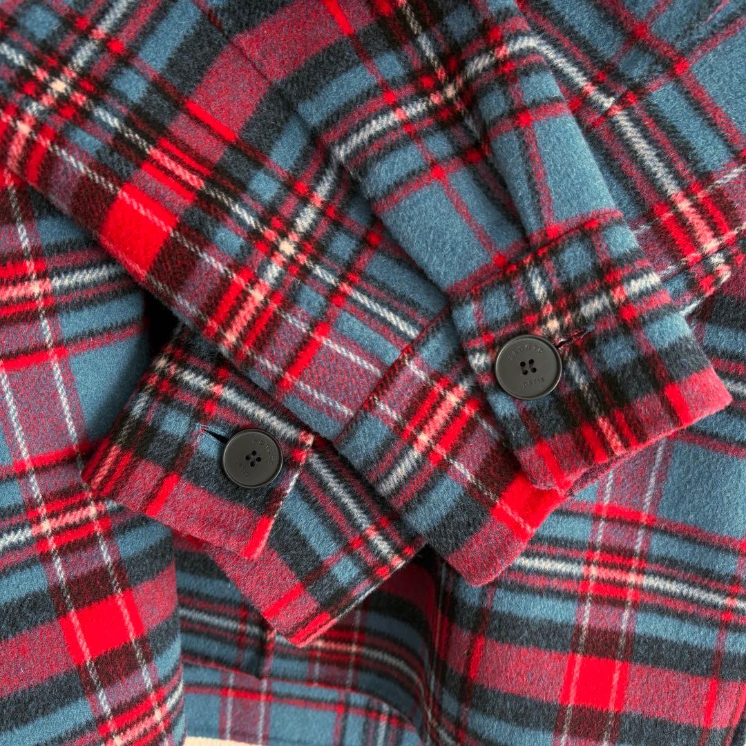 美品 sandro ビジュー装飾 チェック柄 ウールコート シャツジャケット