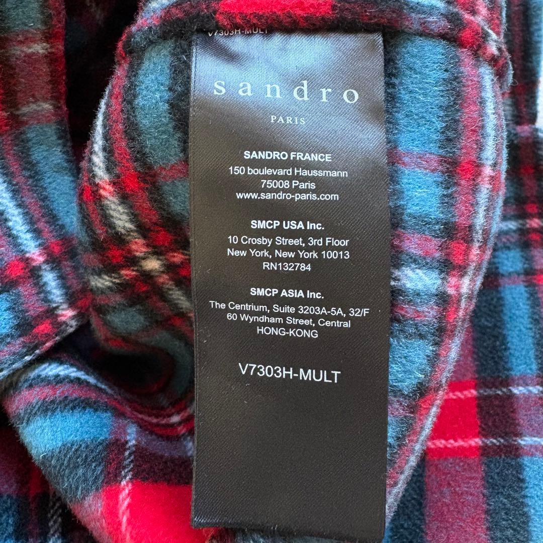 美品 sandro ビジュー装飾 チェック柄 ウールコート シャツジャケット