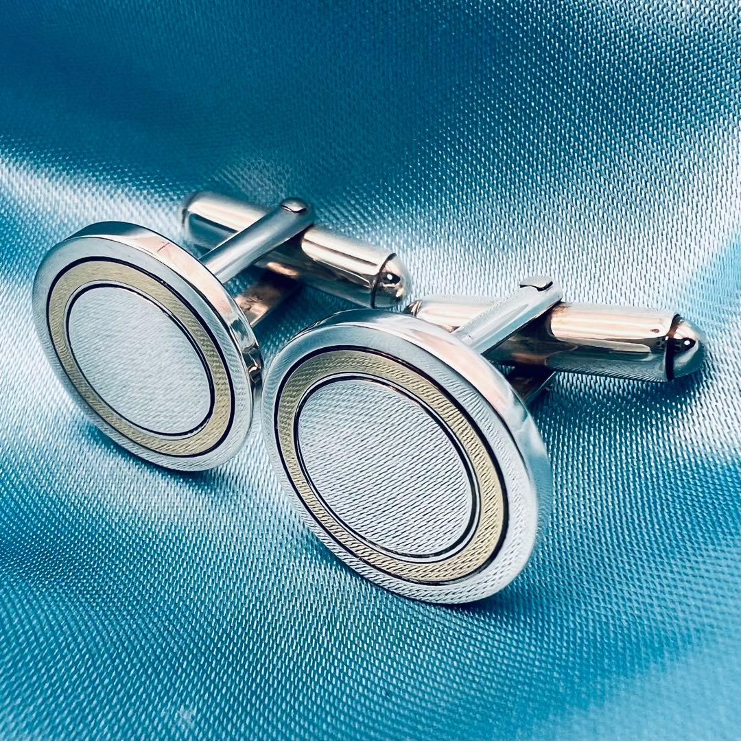 美品　ティファニー　シルバー　18K コンビ　カフス　カフリンクス　ラウンド