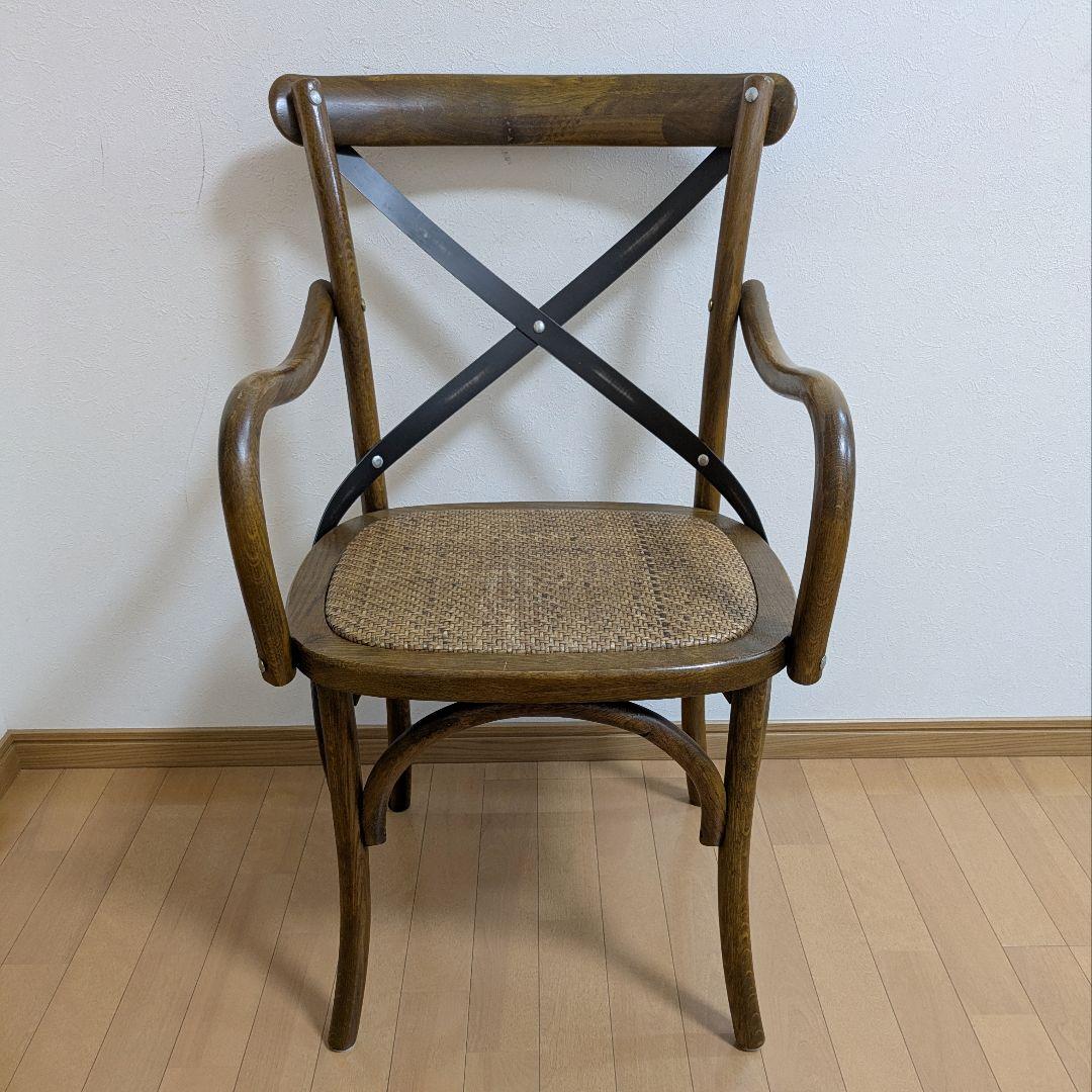 クロスバック ダイニングチェア アームチェア 椅子ダークブラウン籐 関家具③