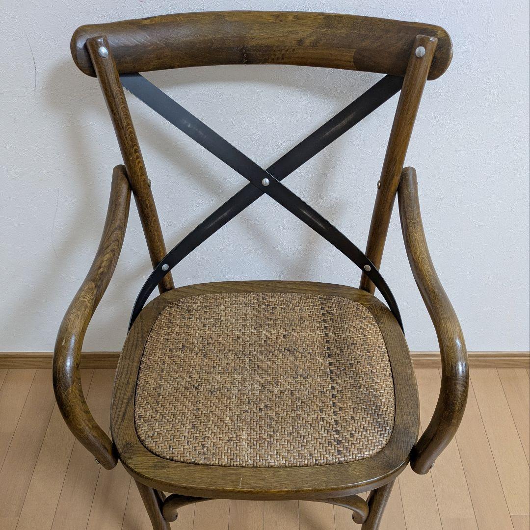 クロスバック ダイニングチェア アームチェア 椅子ダークブラウン籐 関家具③