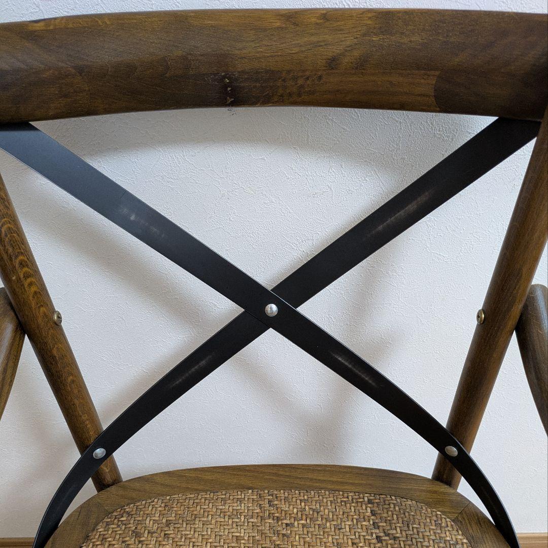 クロスバック ダイニングチェア アームチェア 椅子ダークブラウン籐 関家具③