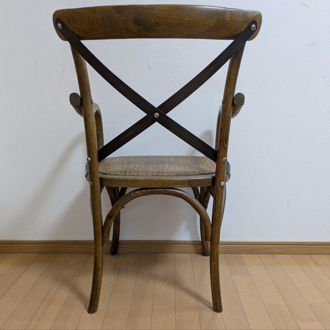 クロスバック ダイニングチェア アームチェア 椅子ダークブラウン籐 関家具③