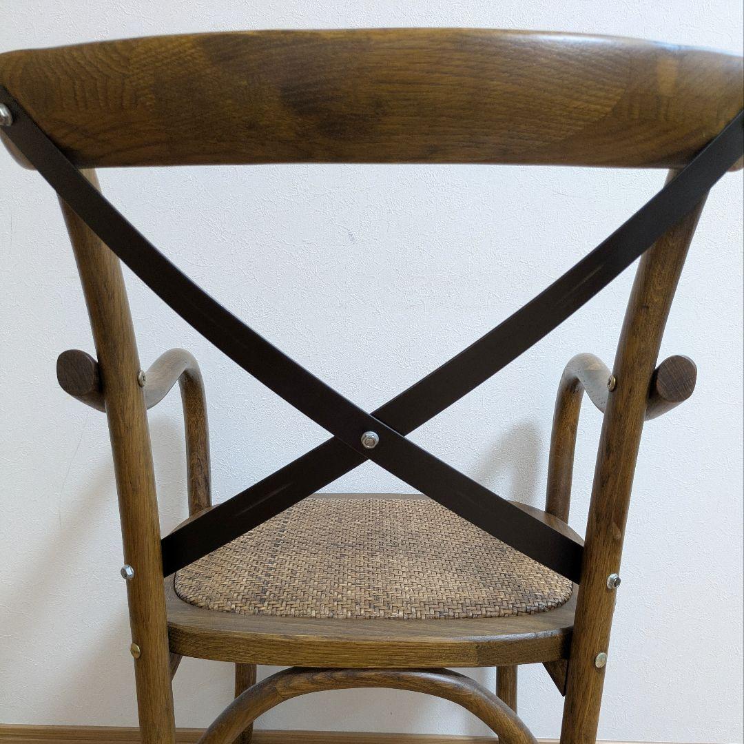 クロスバック ダイニングチェア アームチェア 椅子ダークブラウン籐 関家具③