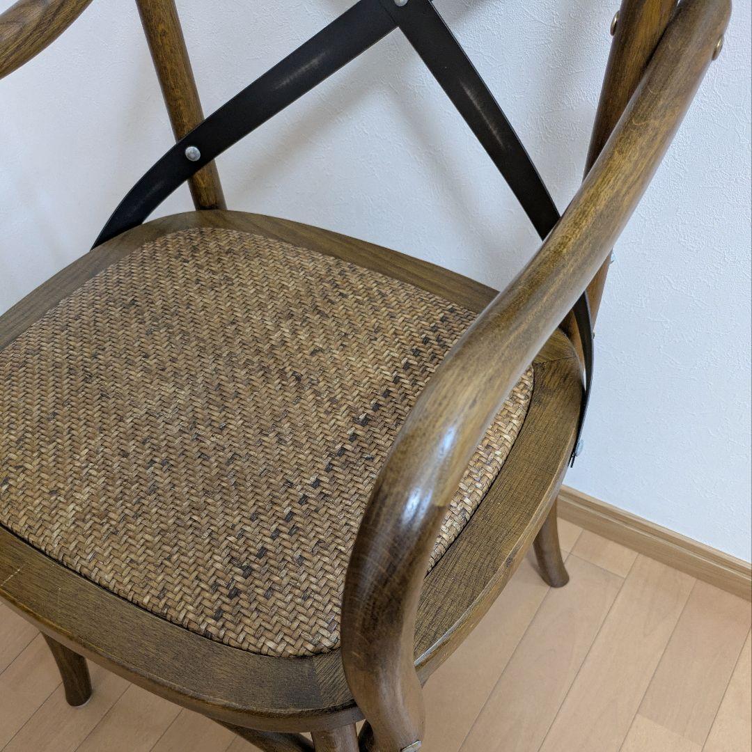 クロスバック ダイニングチェア アームチェア 椅子ダークブラウン籐 関家具③