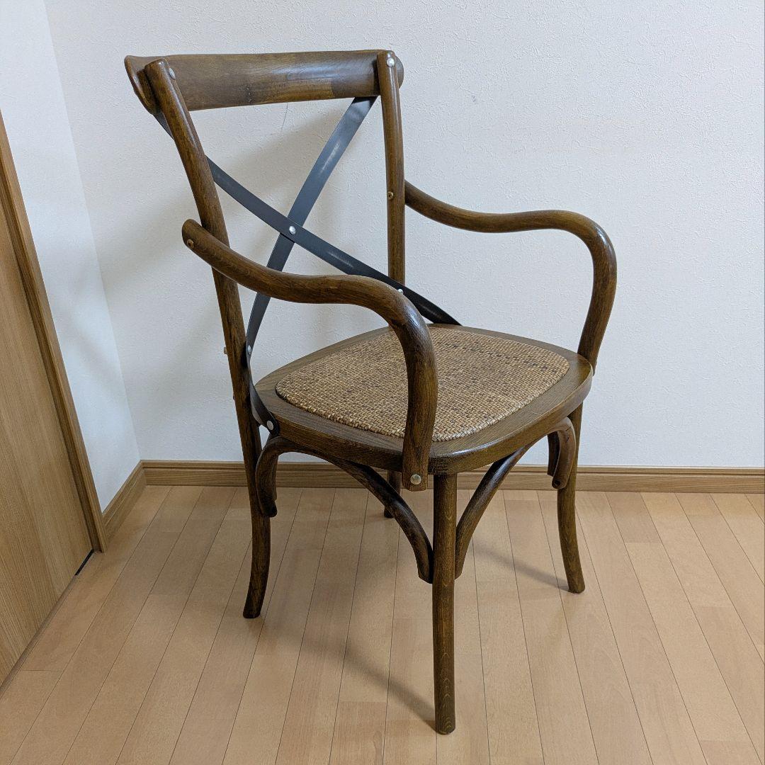クロスバック ダイニングチェア アームチェア 椅子ダークブラウン籐 関家具③