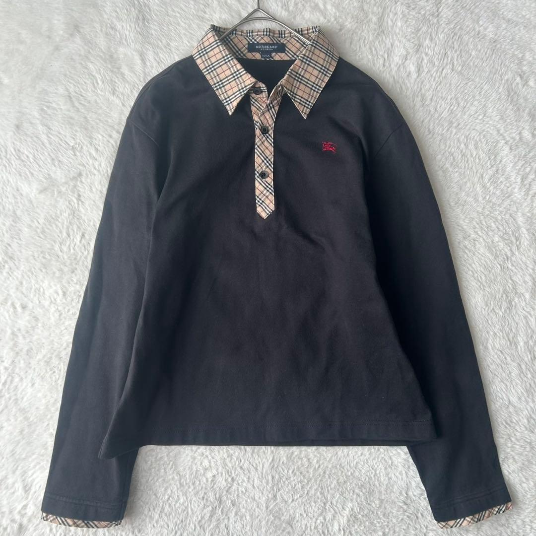 美品✨バーバリーロンドン ポロシャツ 黒 ノバチェック 三陽商会 M相当