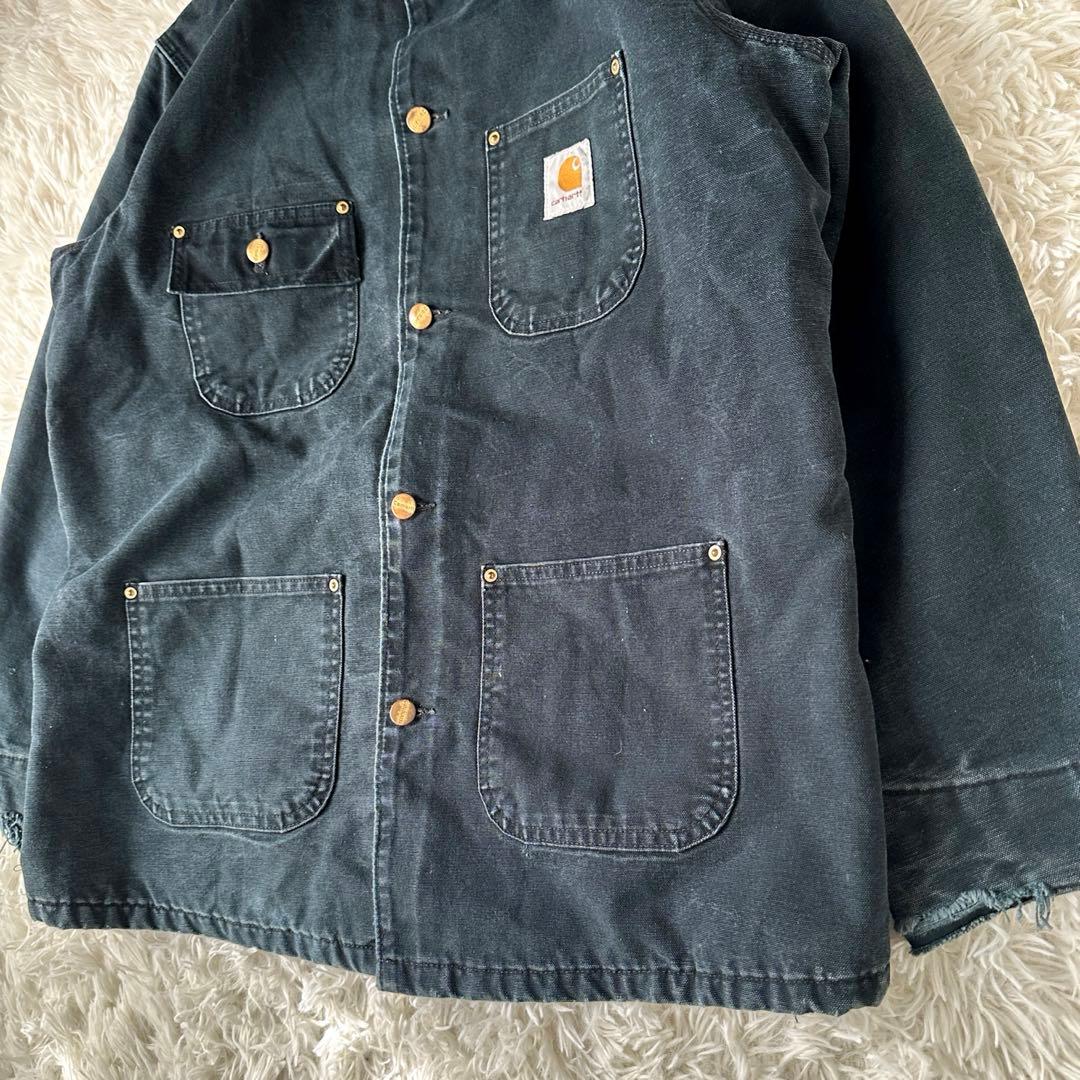 90s Carhartt ミシガンチョアコート ブラック フェード 襤褸 L相当