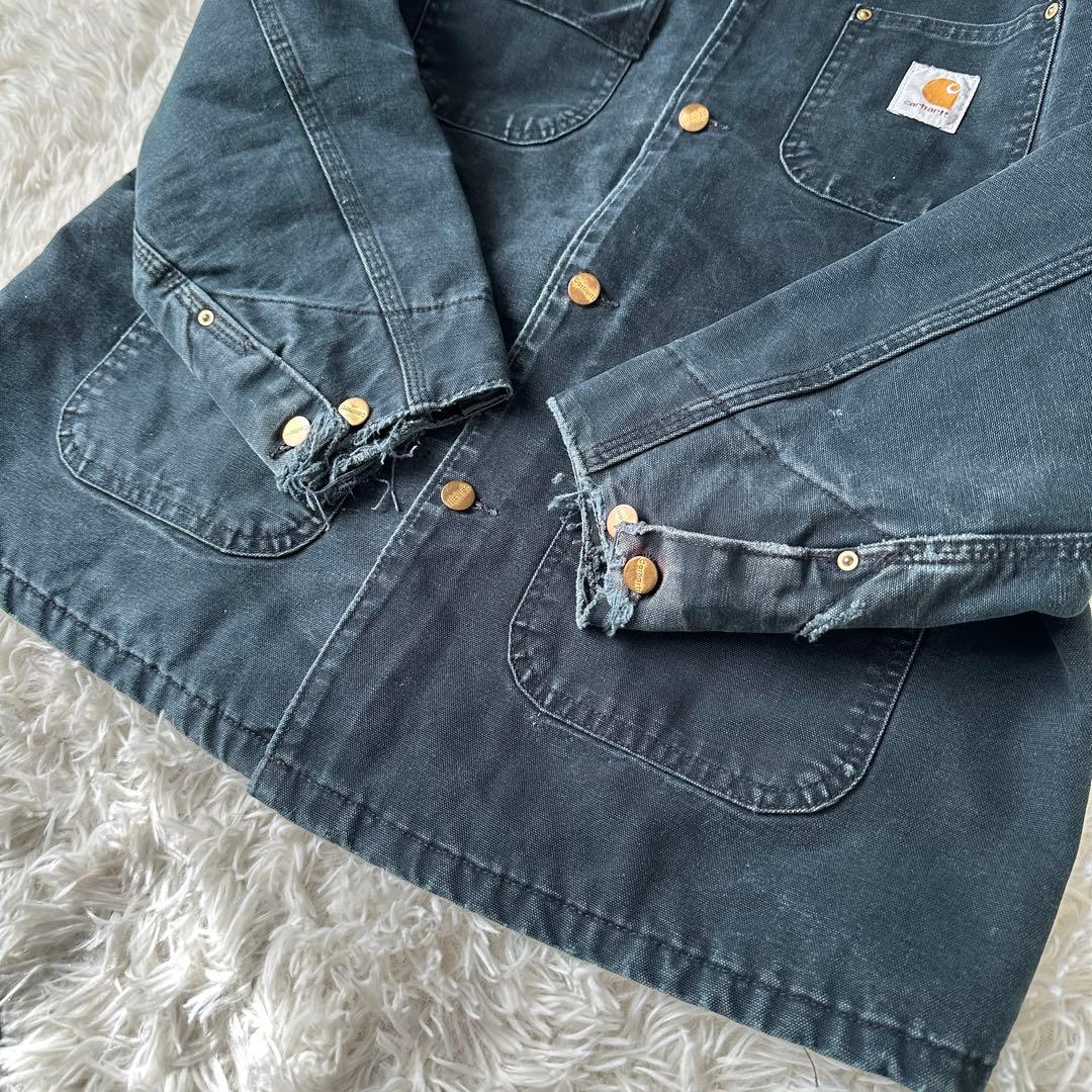 90s Carhartt ミシガンチョアコート ブラック フェード 襤褸 L相当