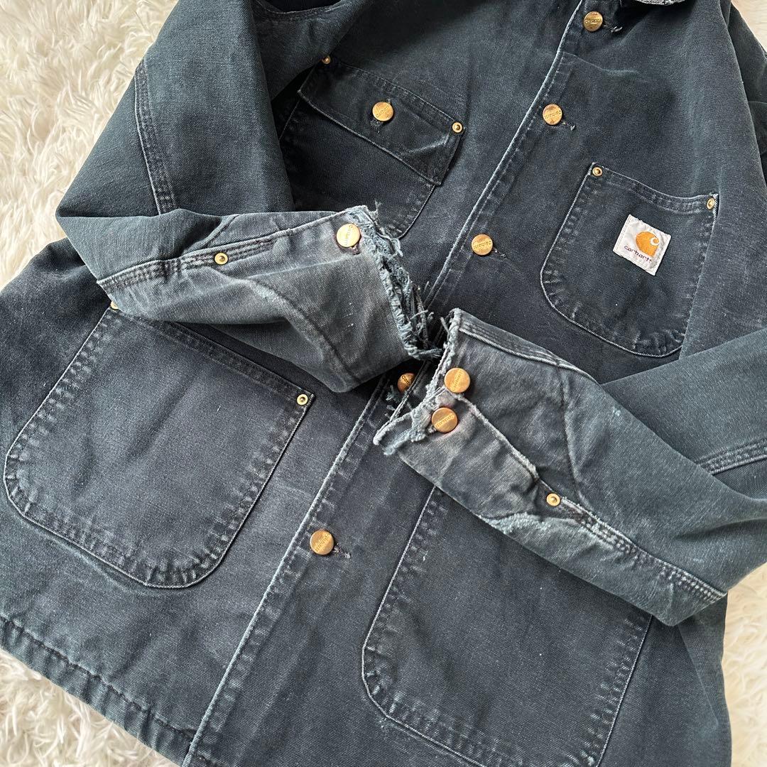 90s Carhartt ミシガンチョアコート ブラック フェード 襤褸 L相当