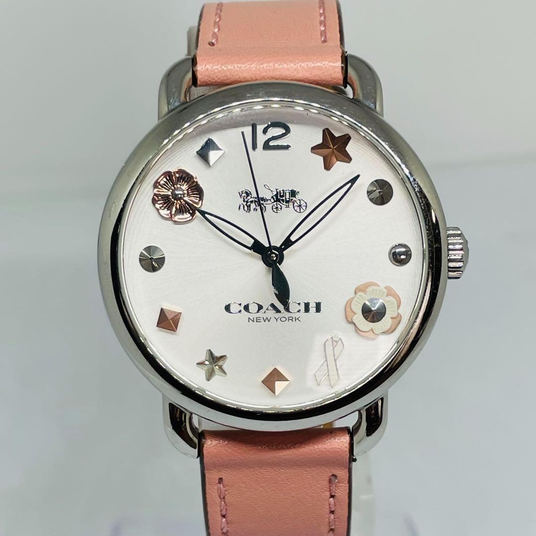 【美品】COACH フラワーモチーフ　腕時計 ピンクベルト