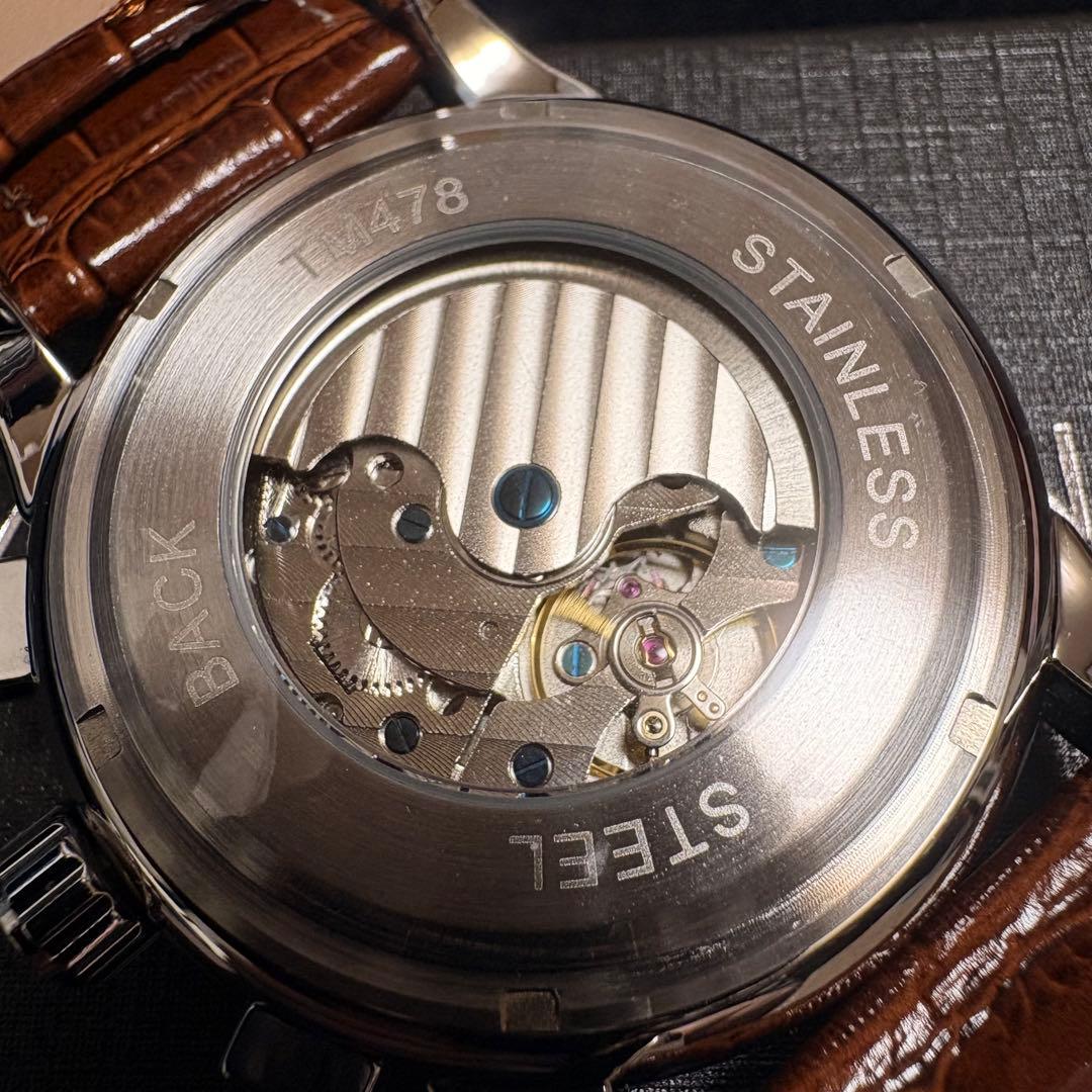 新品未使用 自動巻き 腕時計 機械式 ビジネスウォッチ ブラウン本革ベルト