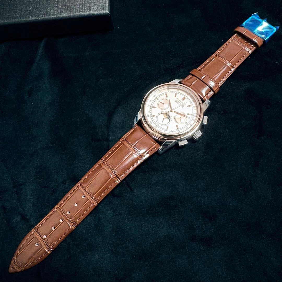 新品未使用 自動巻き 腕時計 機械式 ビジネスウォッチ ブラウン本革ベルト