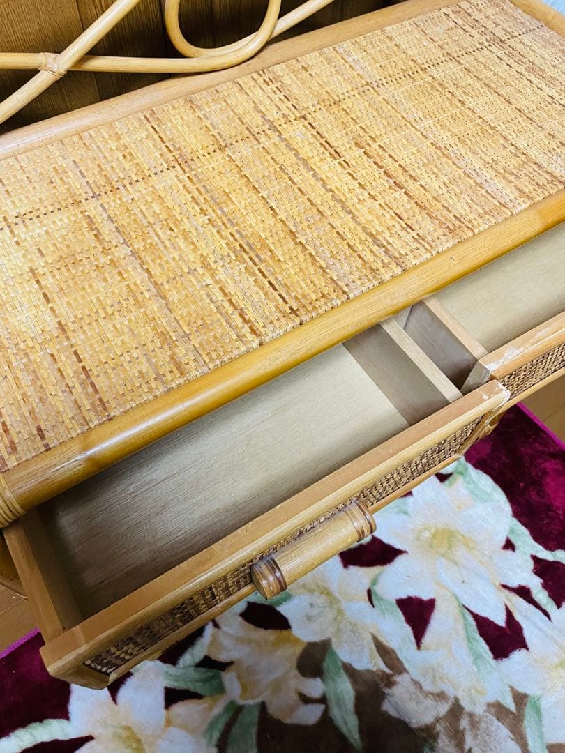 昭和レトロ　ラタン製チェスト 6引き出し ナチュラルウッド