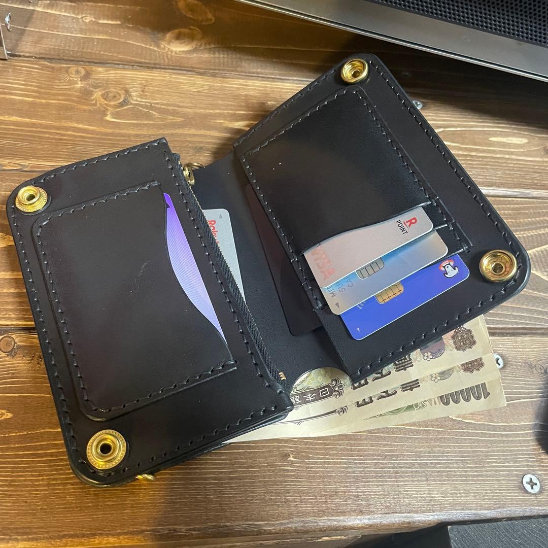 ミドルトラッカーウォレット　栃木レザー　ワイルドブラック お札折らずに収納