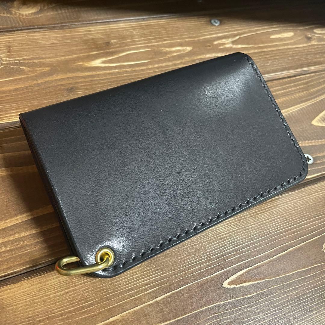 ミドルトラッカーウォレット　栃木レザー　ワイルドブラック お札折らずに収納