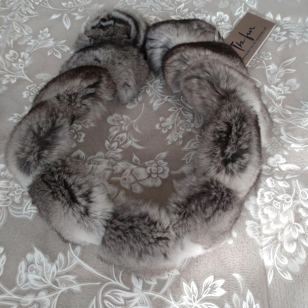 新品未使用　百貨店購入　タグ付き　チンチラマフラー　グレー　リアルファー