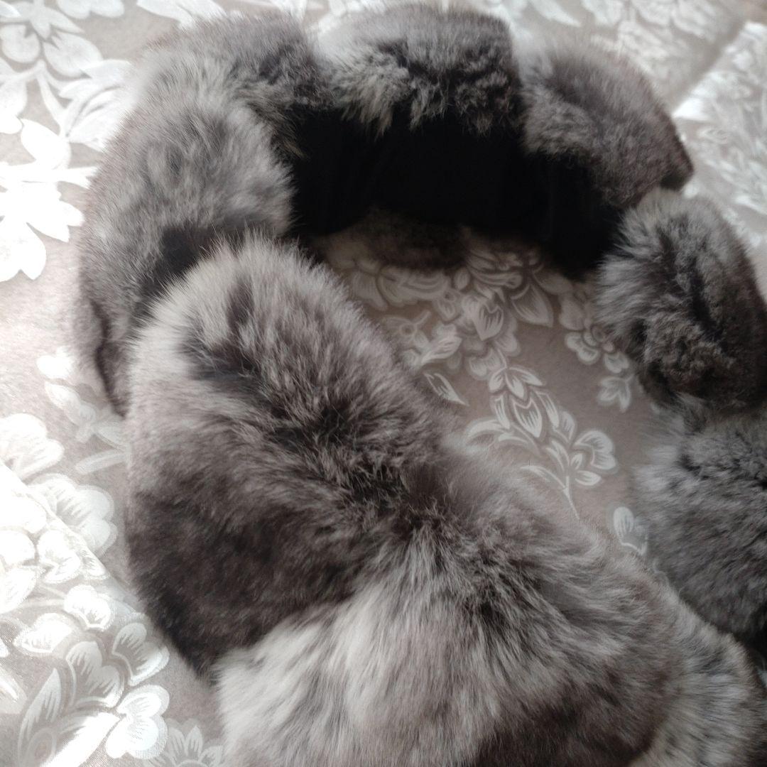 新品未使用　百貨店購入　タグ付き　チンチラマフラー　グレー　リアルファー