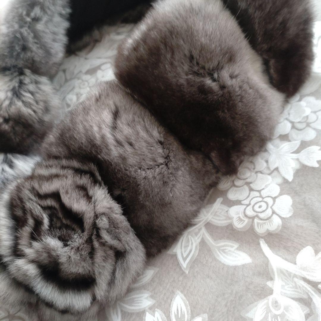 新品未使用　百貨店購入　タグ付き　チンチラマフラー　グレー　リアルファー